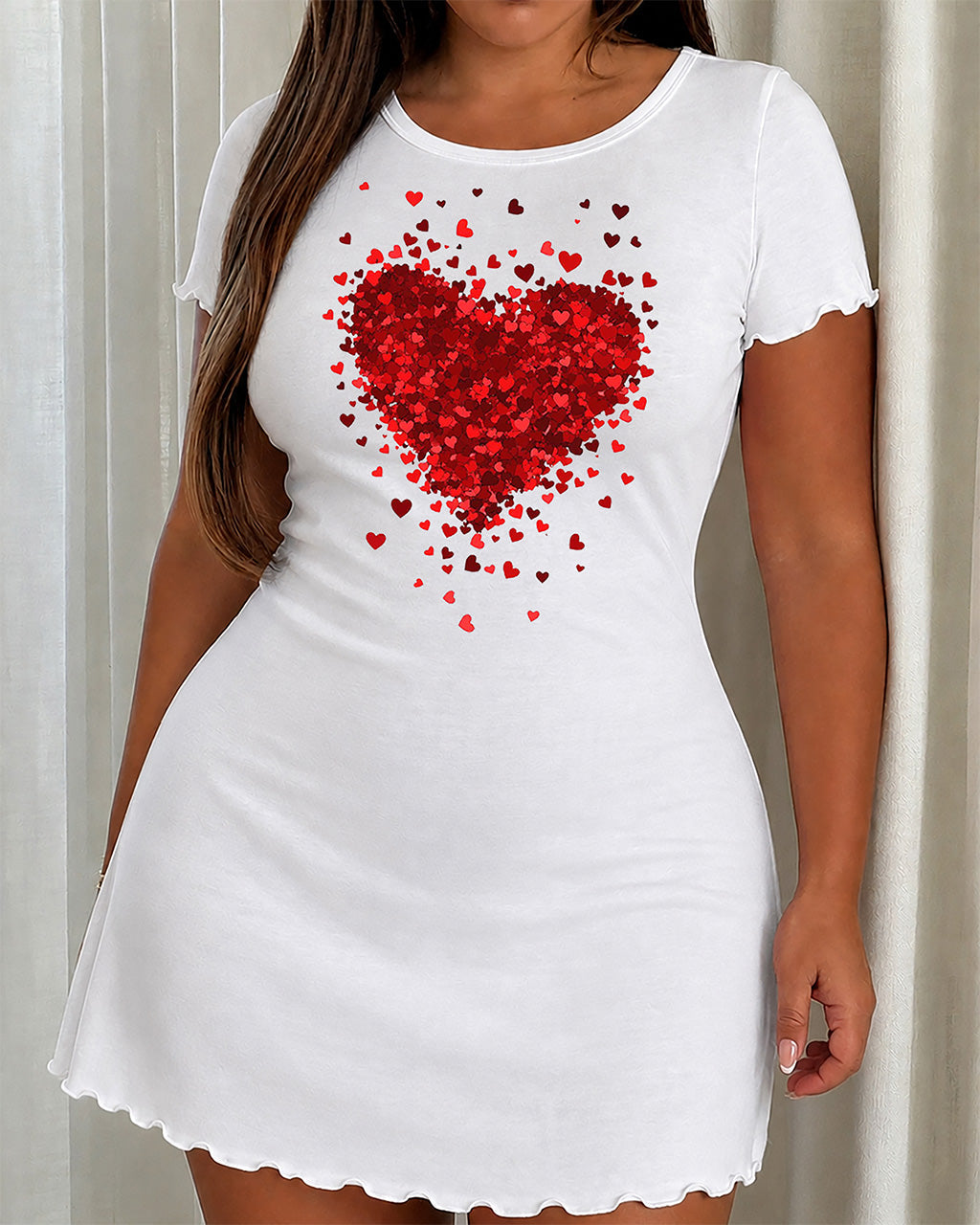 Red Confetti Glitter Falling Heart Sequins Effect Nightdress (XS-5XL) OMFORT