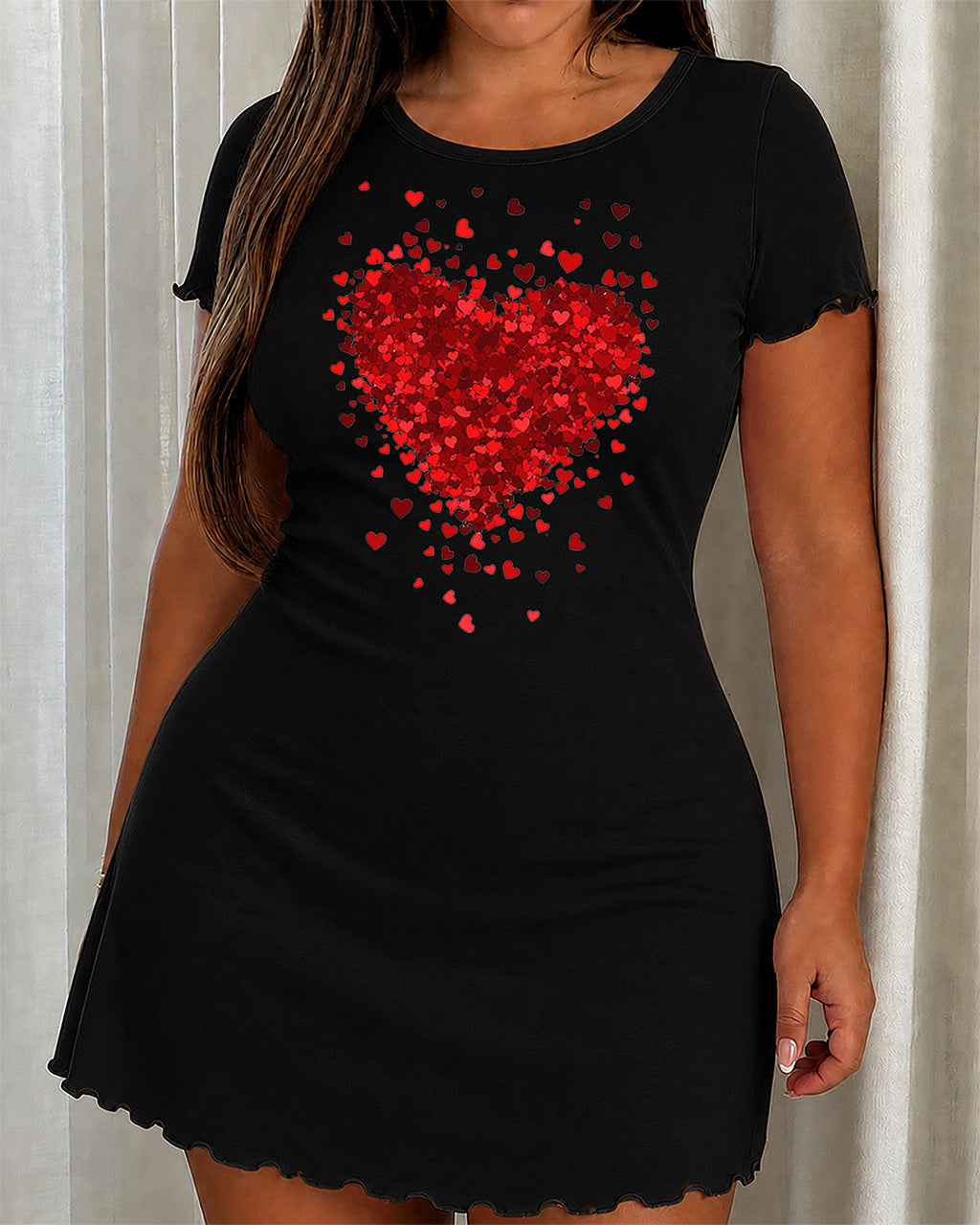 Red Confetti Glitter Falling Heart Sequins Effect Nightdress (XS-5XL) OMFORT