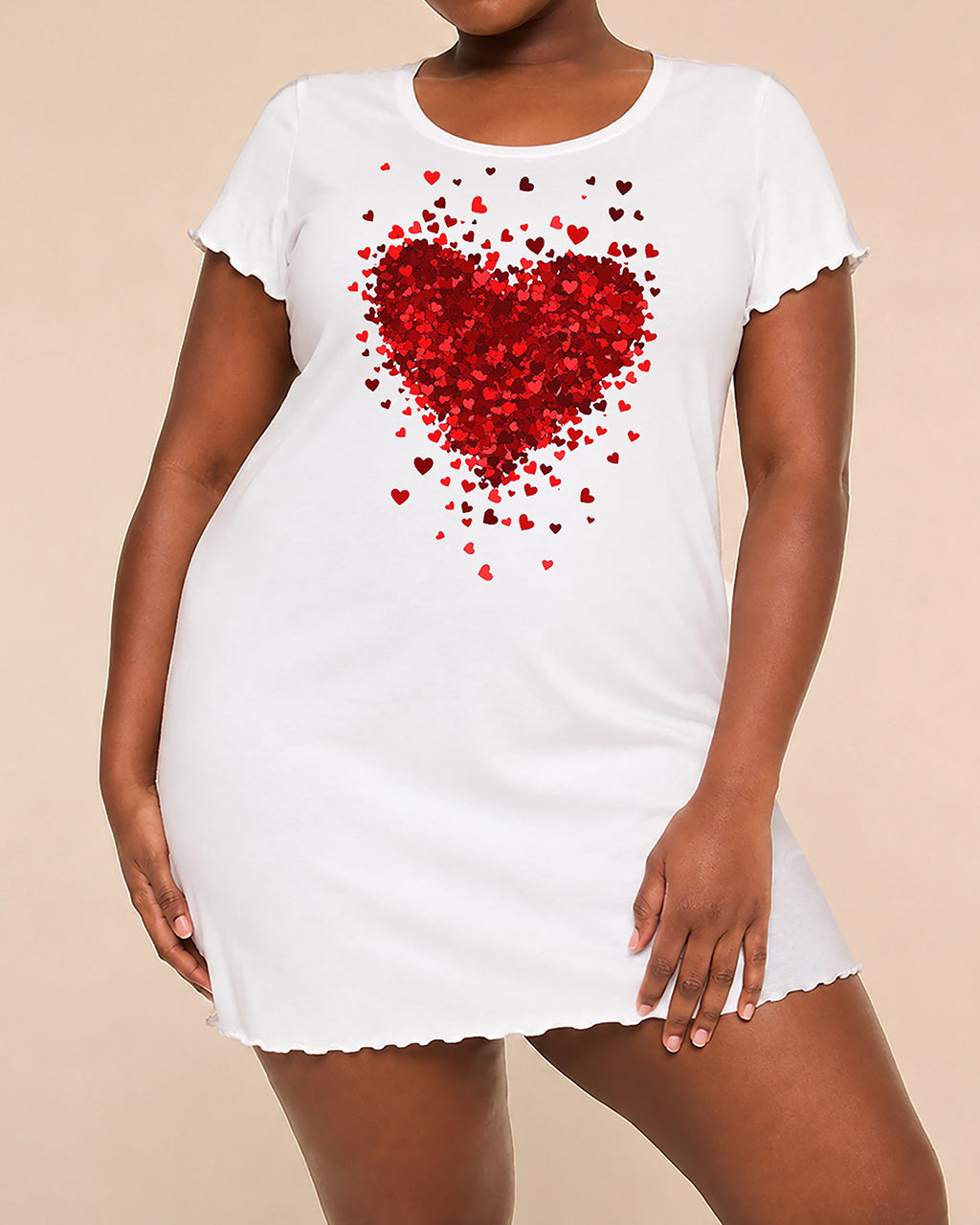 Red Confetti Glitter Falling Heart Sequins Effect Nightdress (XS-5XL) OMFORT