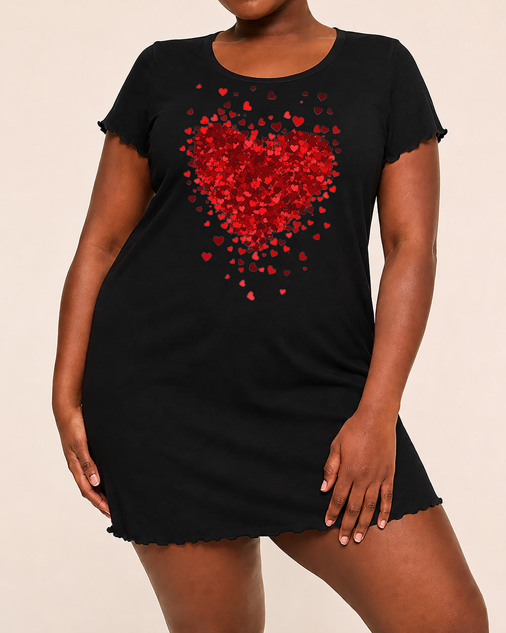 Red Confetti Glitter Falling Heart Sequins Effect Nightdress (XS-5XL) OMFORT