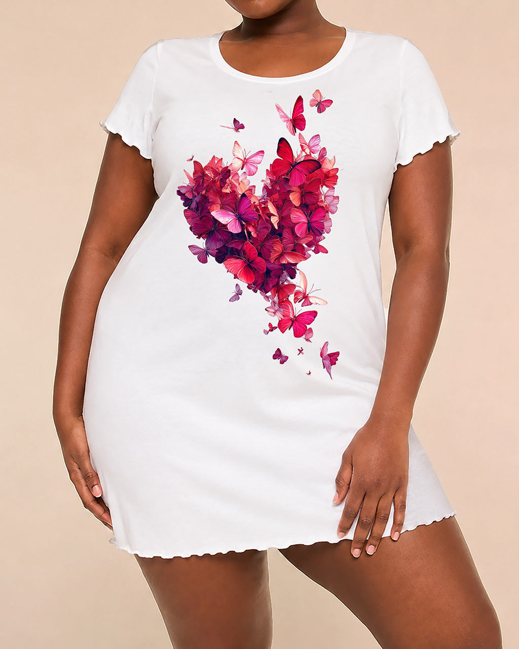 Pink Red Butterfly Heart Floral Art Print Sleep Dress (XS-5XL) OMFORT