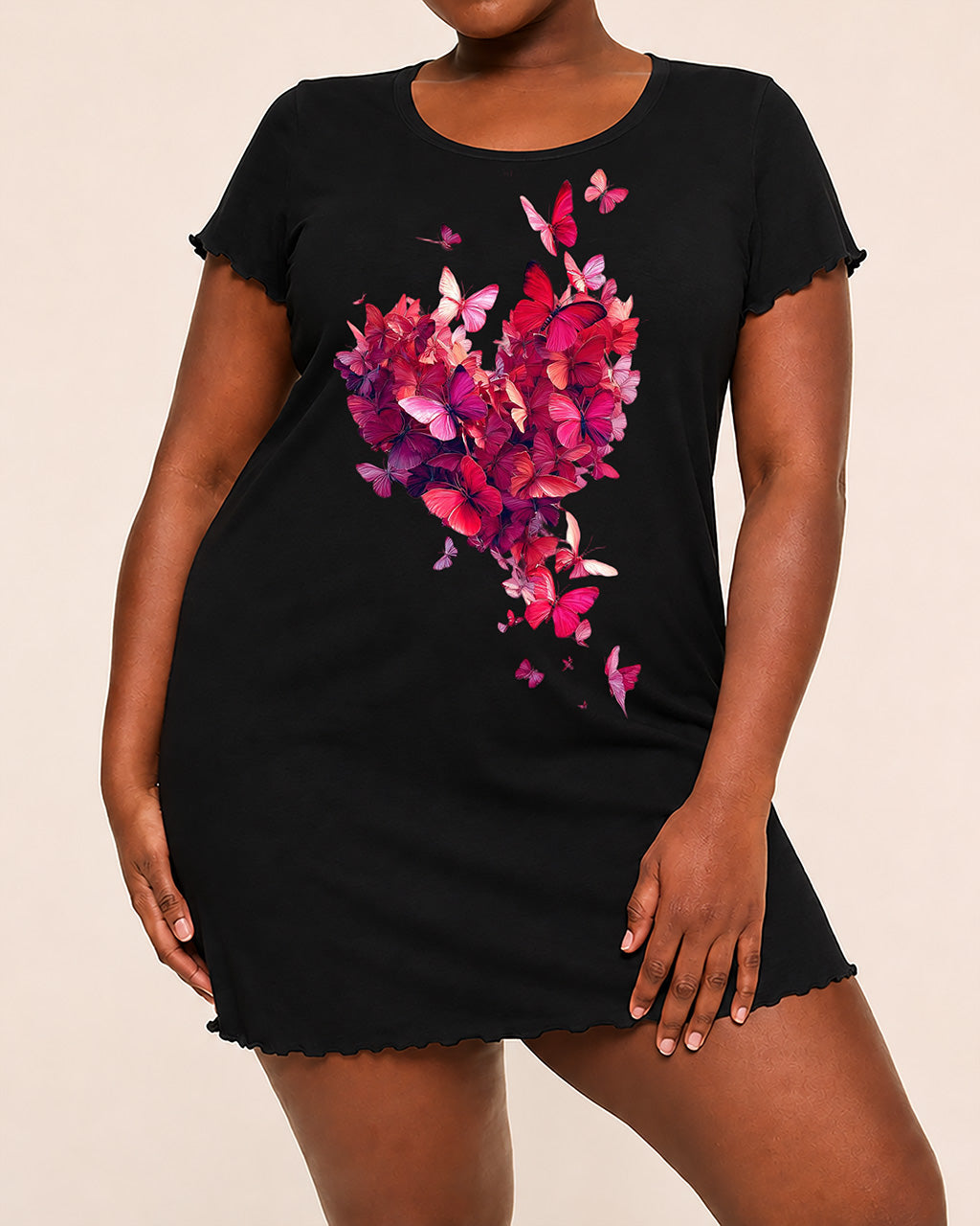 Pink Red Butterfly Heart Floral Art Print Sleep Dress (XS-5XL) OMFORT