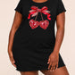 Red Bow Rhinestone Double Heart Pendant Print Ruffle Loungewear Dress (XS-5XL) OMFORT
