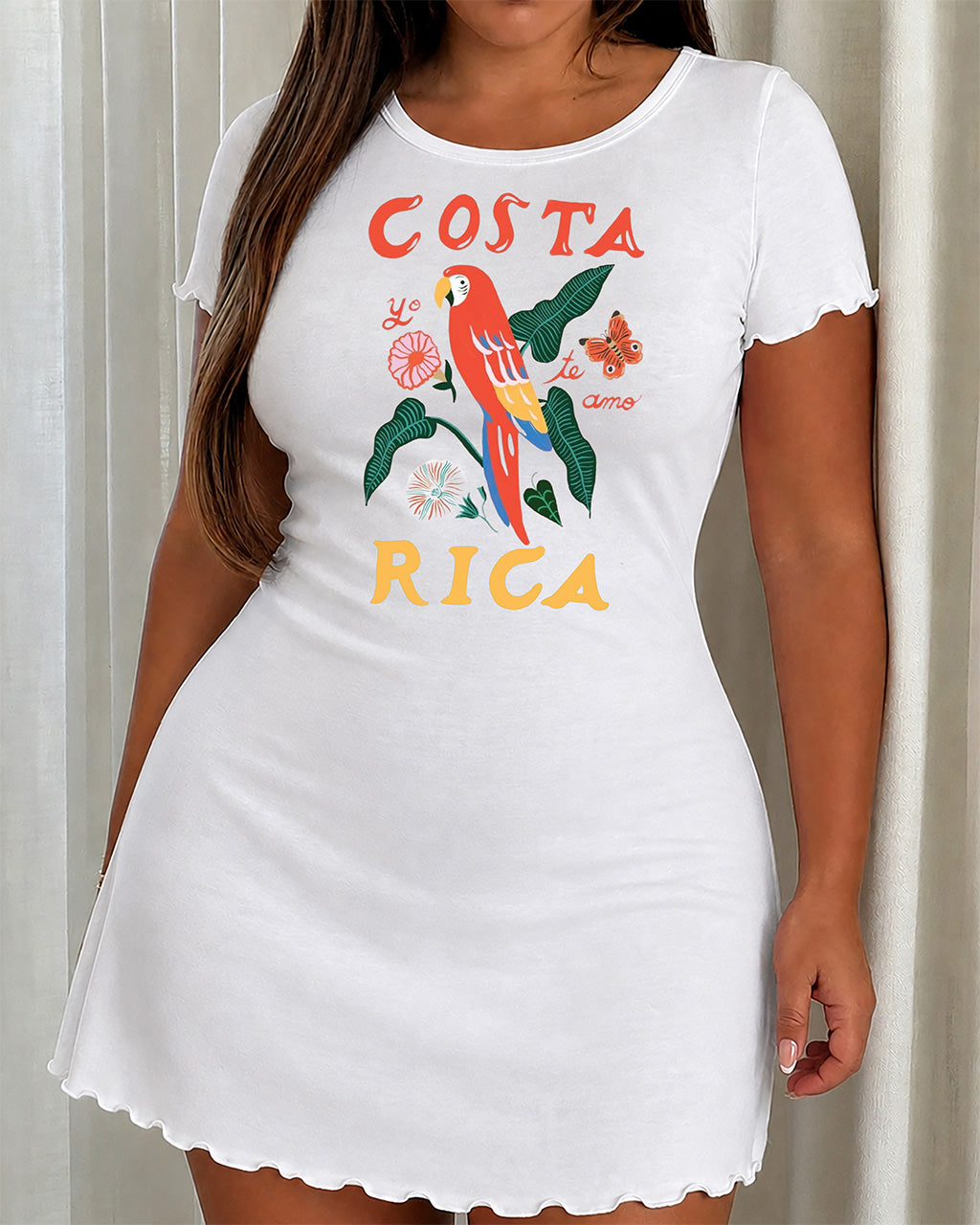 Costa Rica Parrot Tropical Floral Butterfly Print Ruffle Nightdress (XS-5XL) OMFORT