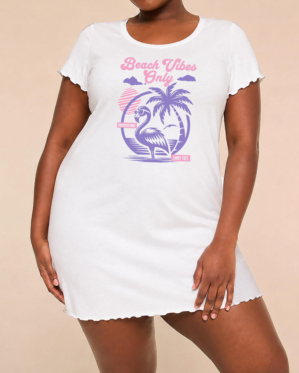 Beach Vibes Only Purple Flamingo Palm Tree Summer Nightgown (XS-5XL) OMFORT