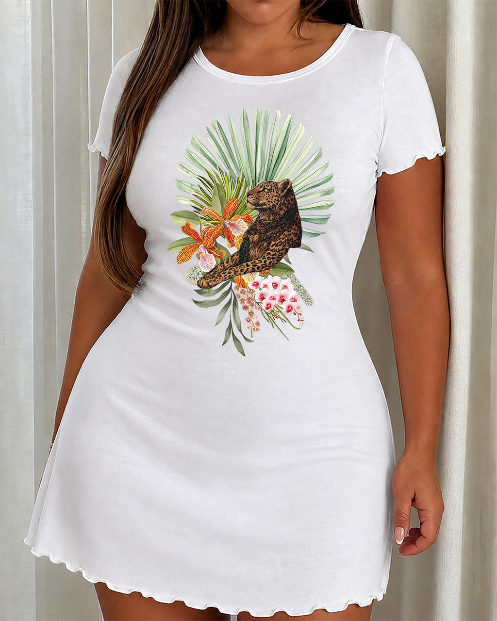 Jungle Leopard Palm Orchid Tropical Floral Nightdress (XS-5XL) OMFORT
