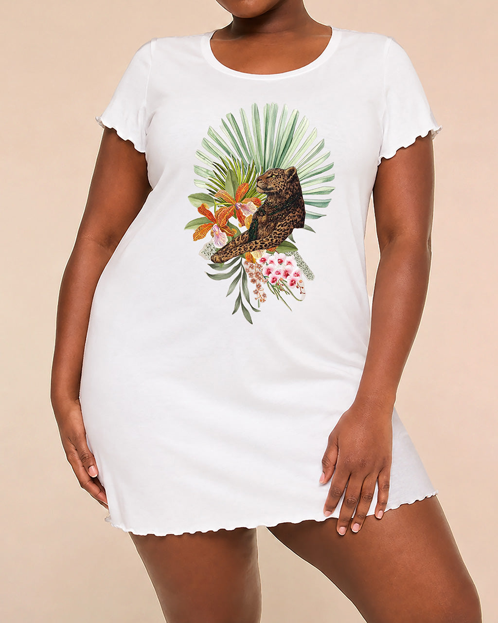 Jungle Leopard Palm Orchid Tropical Floral Nightdress (XS-5XL) OMFORT