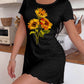 Three Sunflower Watercolor Floral Summer Ruffle Sleep Dress (XS-5XL) OMFORT