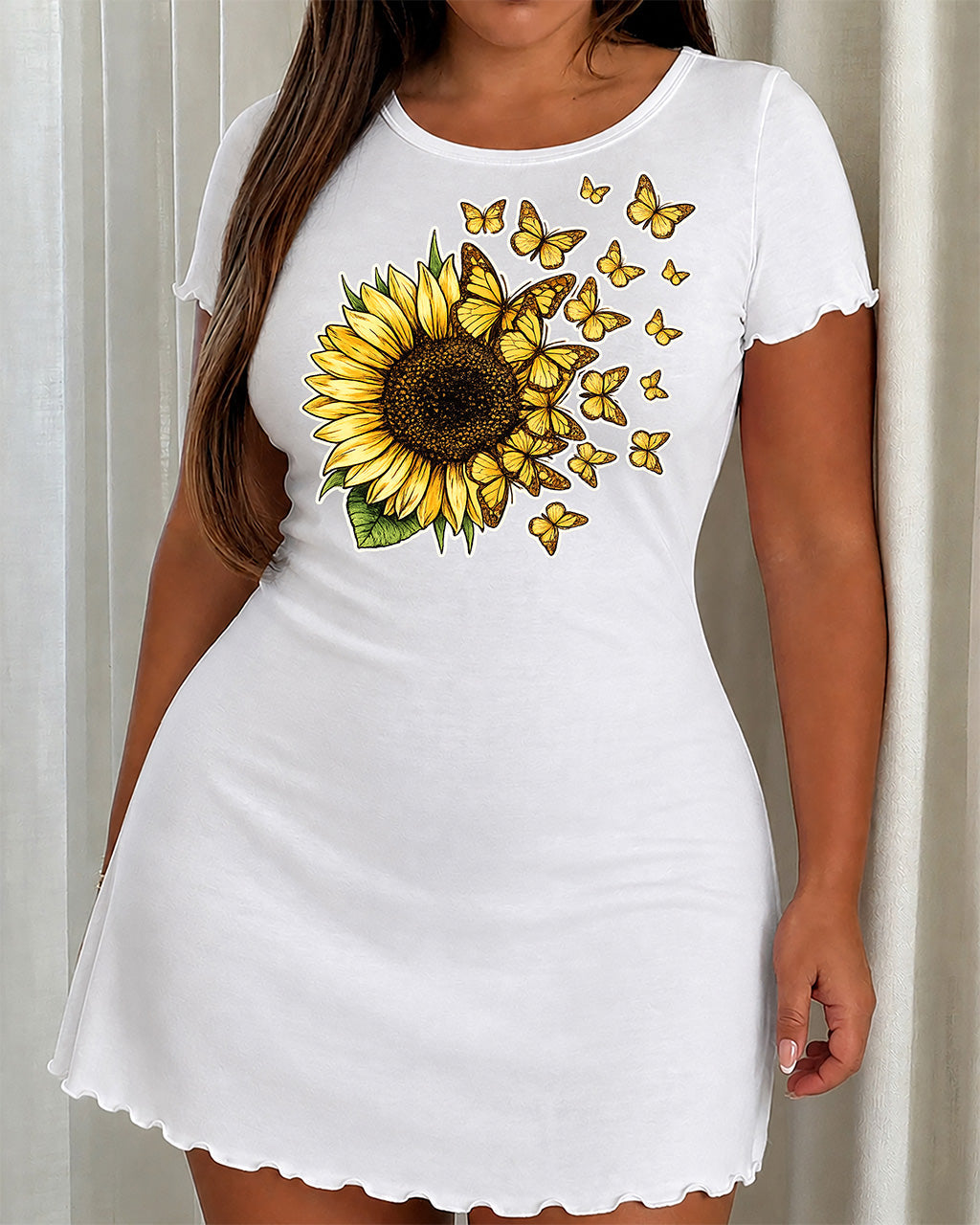 Sunflower Yellow Butterfly Watercolor Print Summer Sleep Dress (XS-5XL) OMFORT