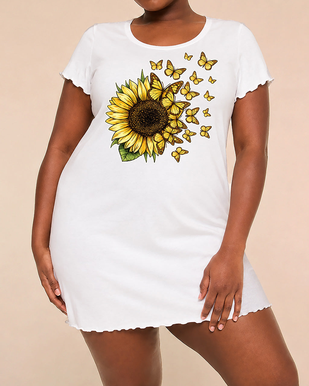 Sunflower Yellow Butterfly Watercolor Print Summer Sleep Dress (XS-5XL) OMFORT
