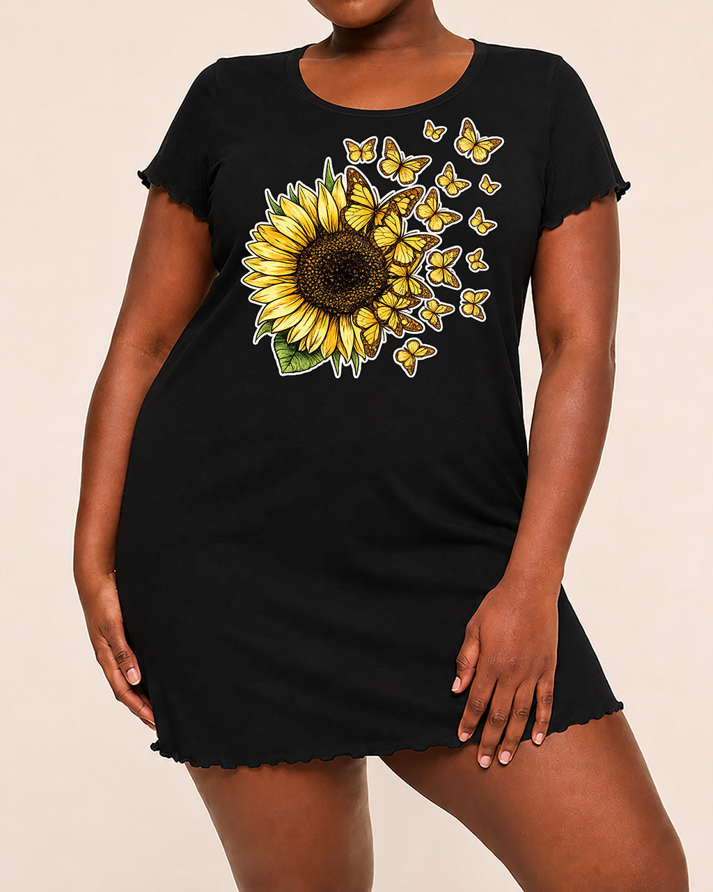 Sunflower Yellow Butterfly Watercolor Print Summer Sleep Dress (XS-5XL) OMFORT