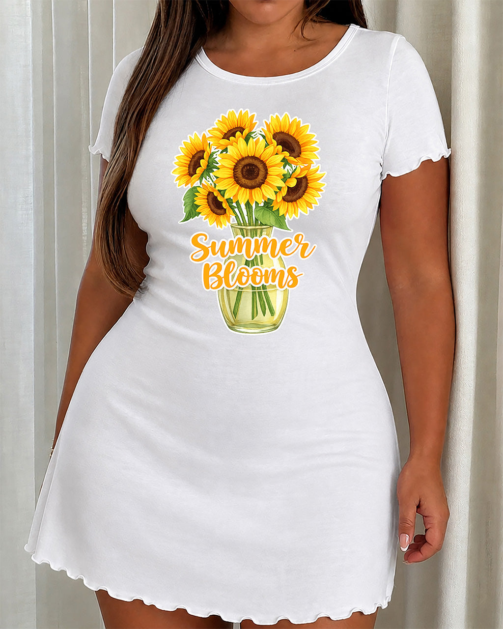Summer Blooms Vase Sunflower Bouquet Letter Print Nightgown (XS-5XL) OMFORT