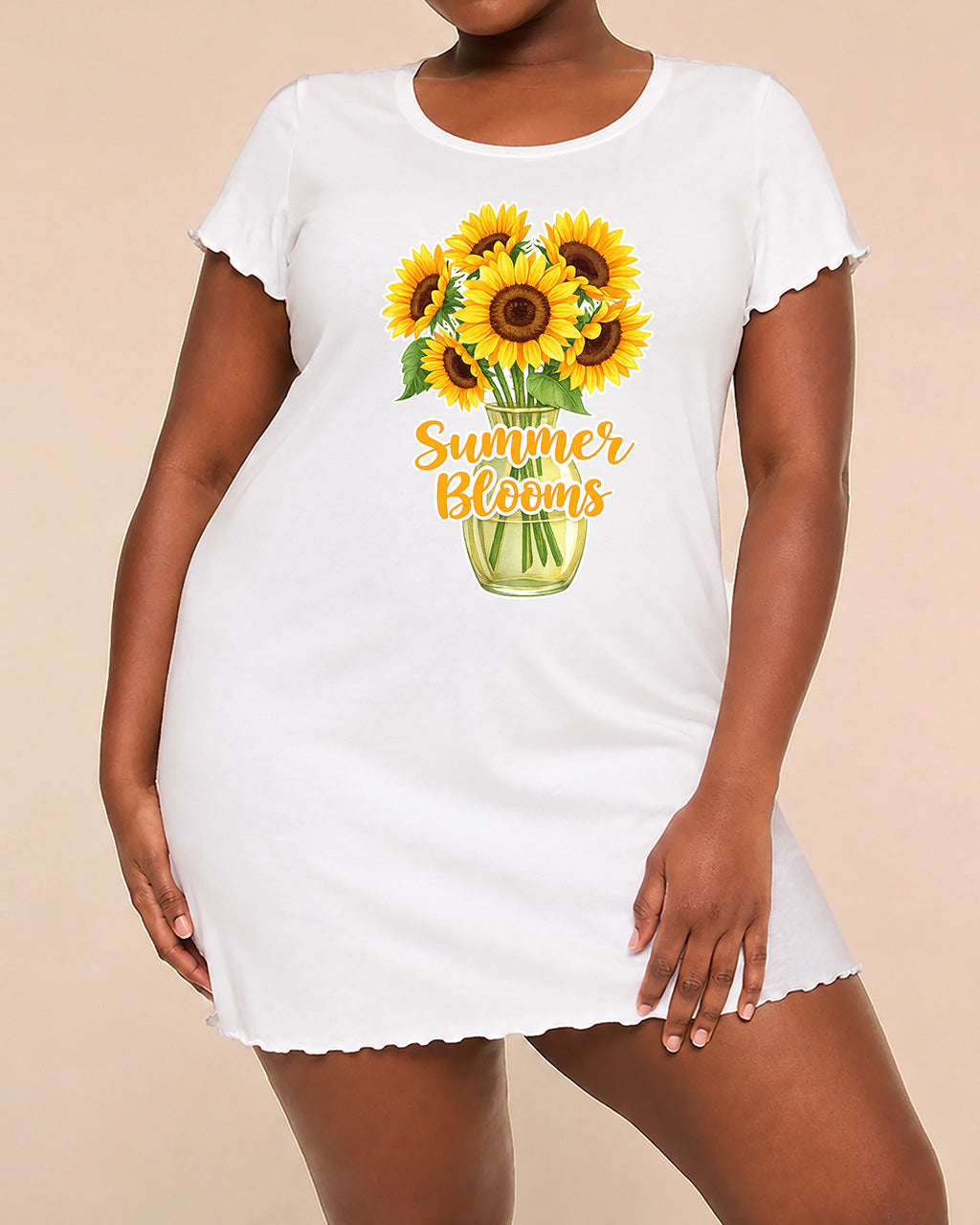 Summer Blooms Vase Sunflower Bouquet Letter Print Nightgown (XS-5XL) OMFORT