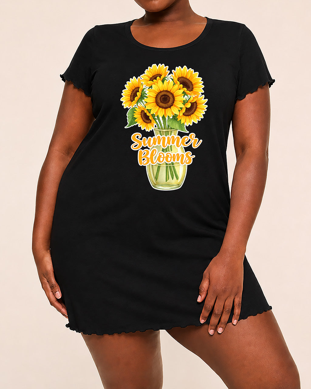 Summer Blooms Vase Sunflower Bouquet Letter Print Nightgown (XS-5XL) OMFORT