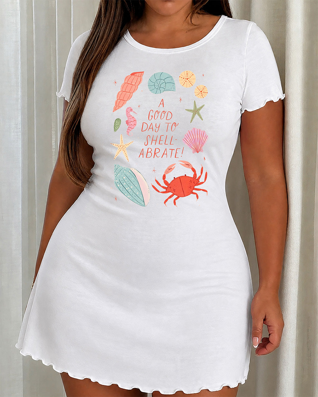 Colorful Crab Conch Starfish Pun Quote Beach Nightdress (XS-5XL) OMFORT
