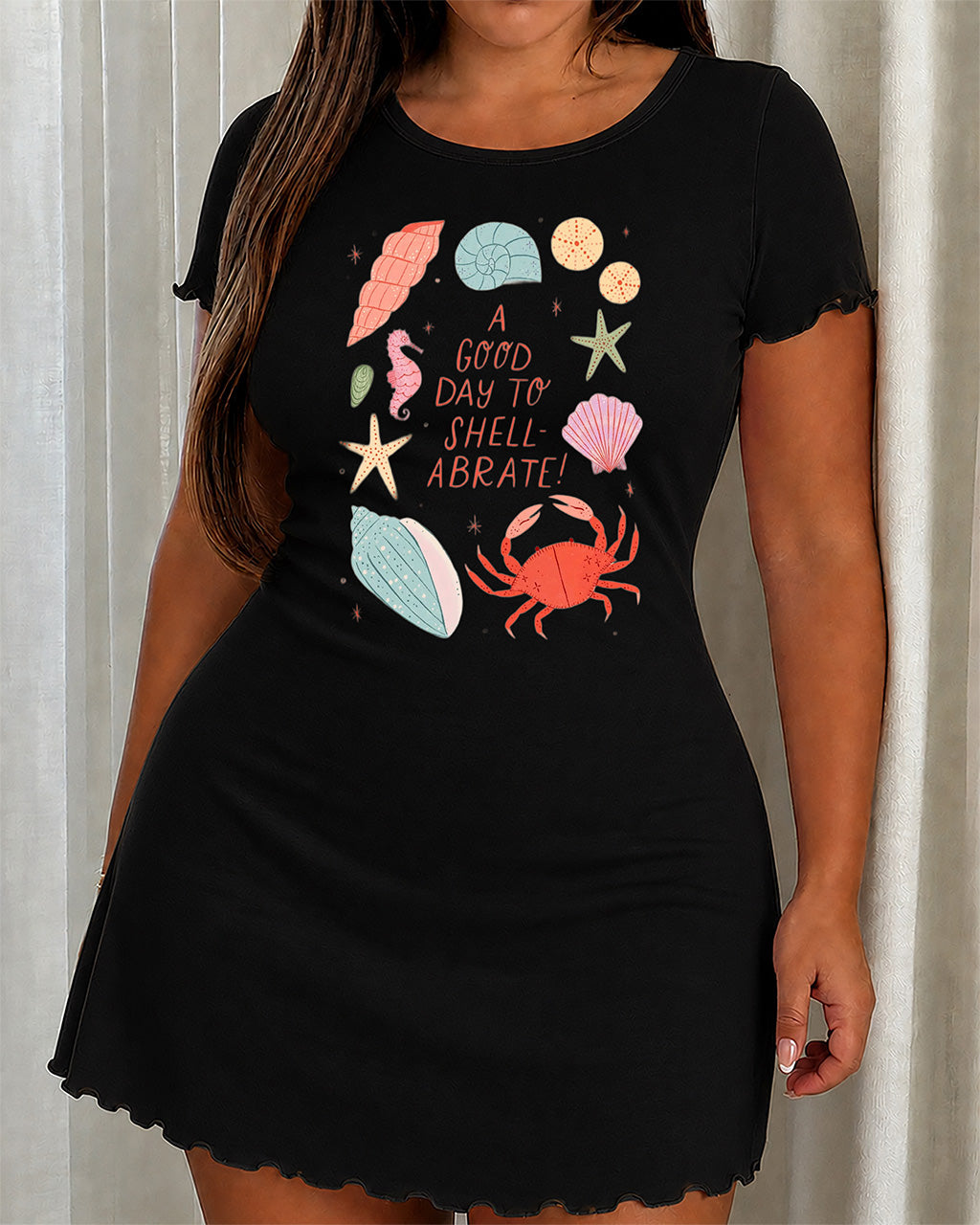 Colorful Crab Conch Starfish Pun Quote Beach Nightdress (XS-5XL) OMFORT