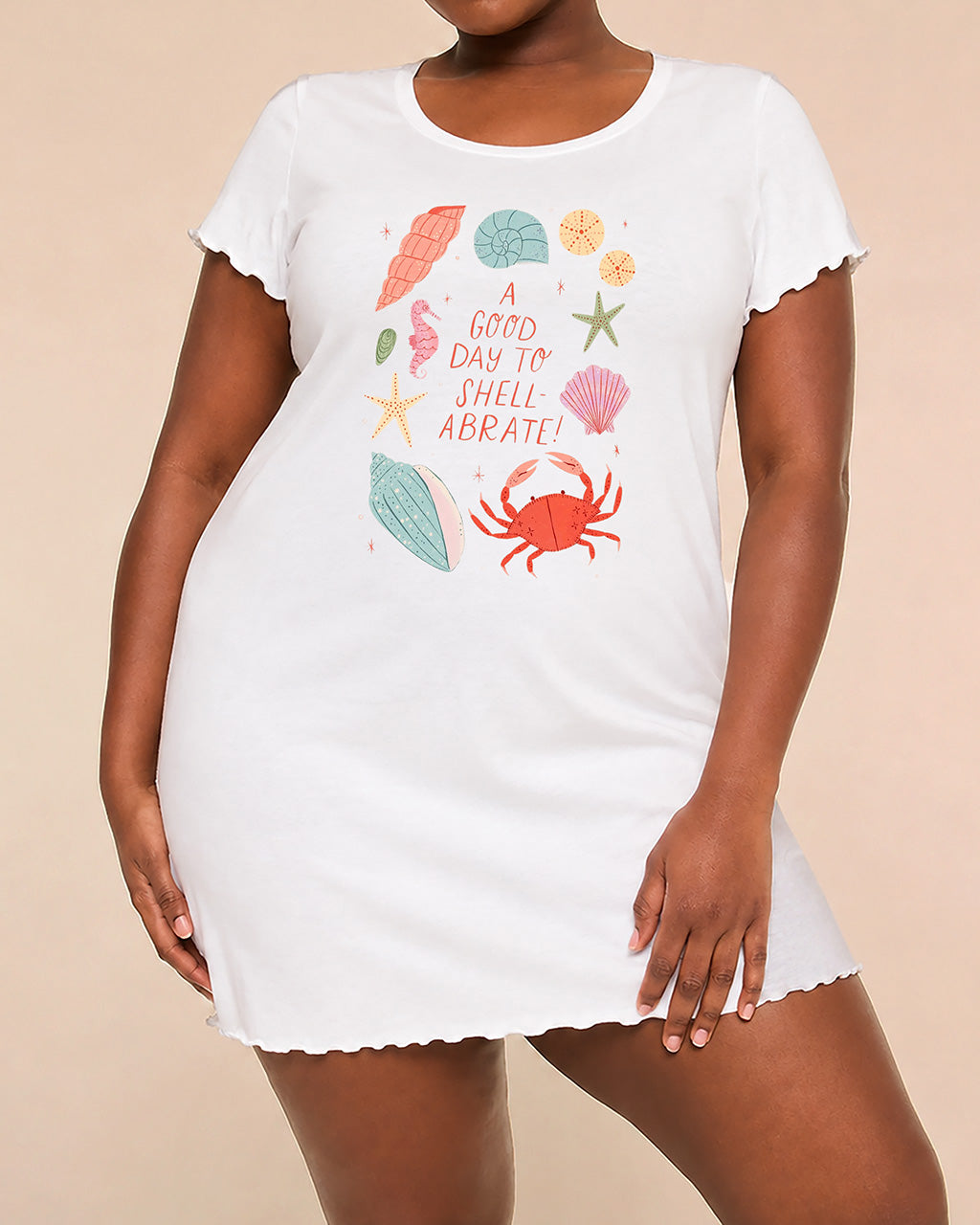 Colorful Crab Conch Starfish Pun Quote Beach Nightdress (XS-5XL) OMFORT