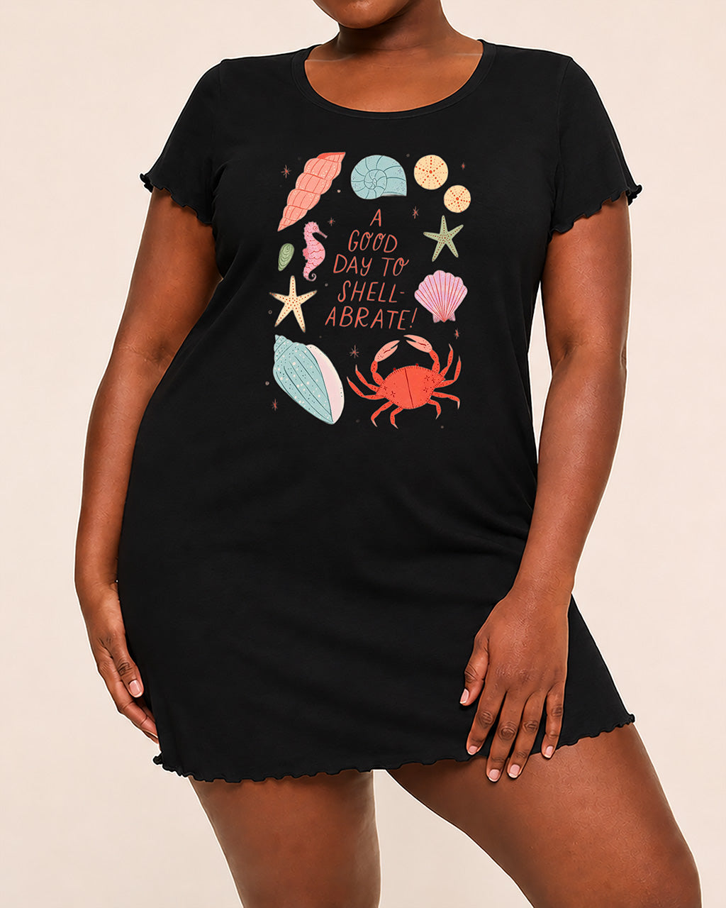 Colorful Crab Conch Starfish Pun Quote Beach Nightdress (XS-5XL) OMFORT