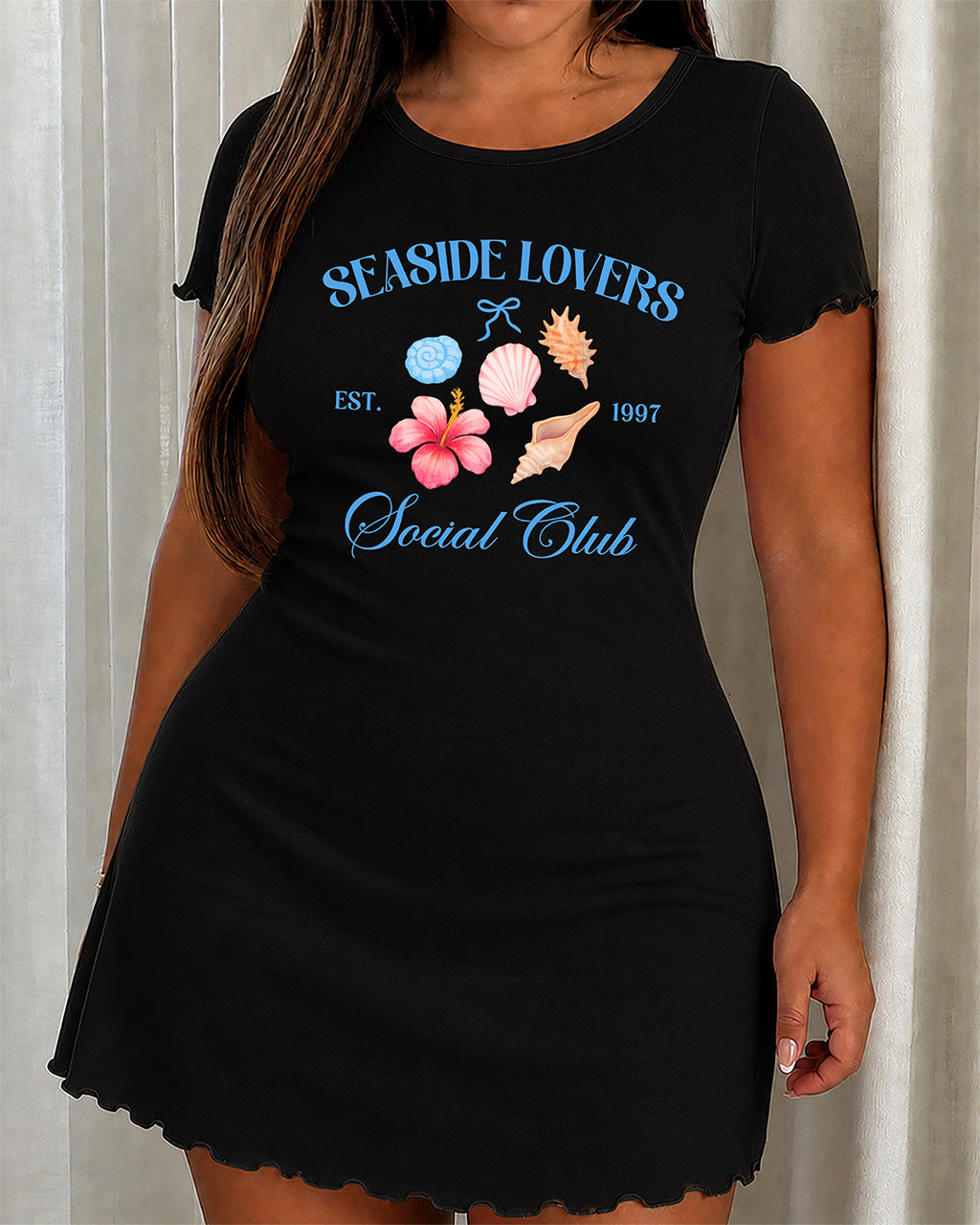 Seaside Lovers Social Club Hibiscus Shell Vintage Print Dress (XS-5XL) OMFORT