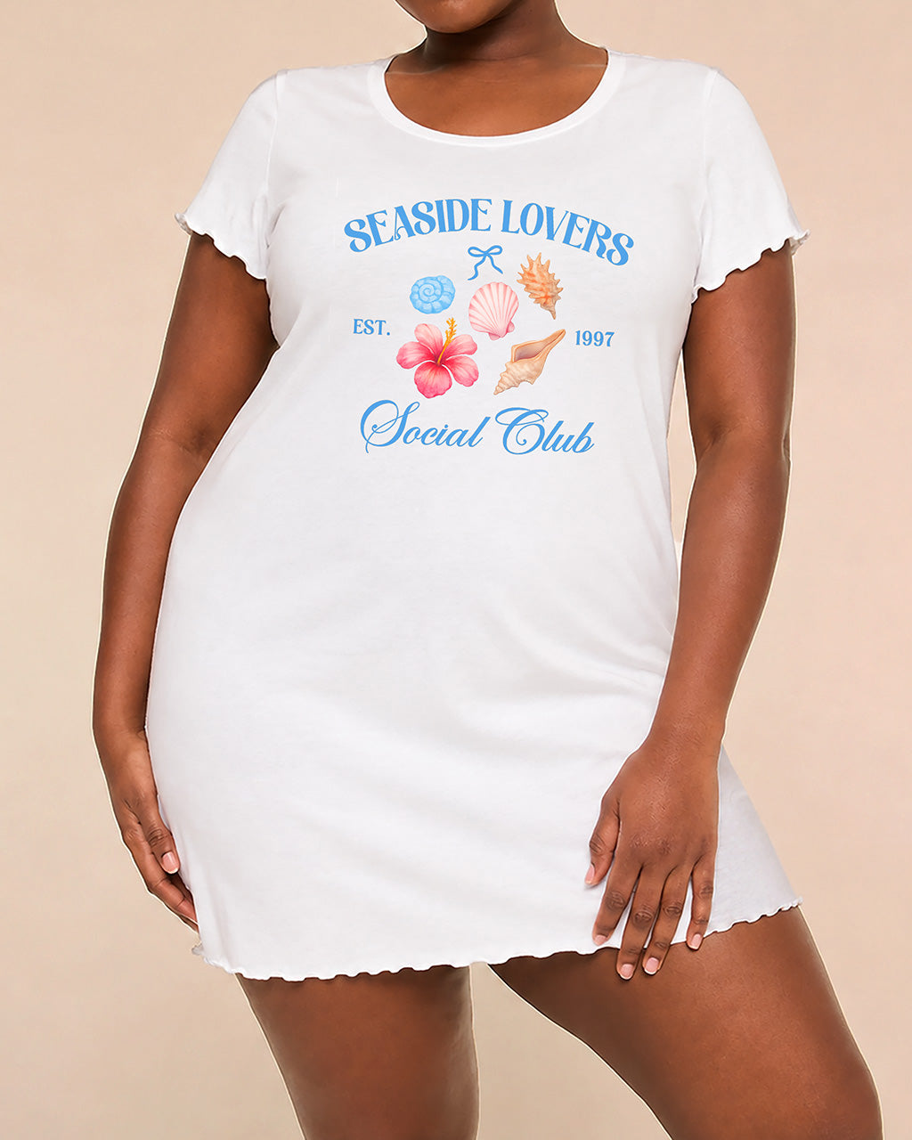Seaside Lovers Social Club Hibiscus Shell Vintage Print Dress (XS-5XL) OMFORT