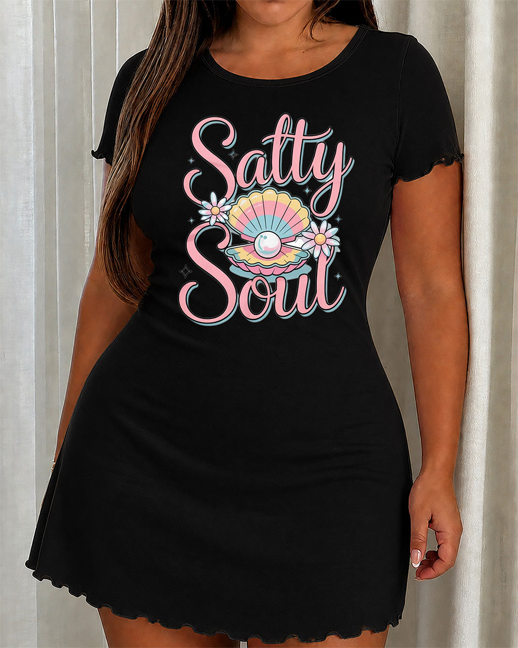 Salty Soul Pastel Shell Pearl Daisy Cartoon Print Nightgown (XS-5XL) OMFORT