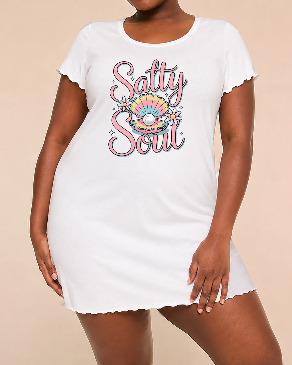 Salty Soul Pastel Shell Pearl Daisy Cartoon Print Nightgown (XS-5XL) OMFORT