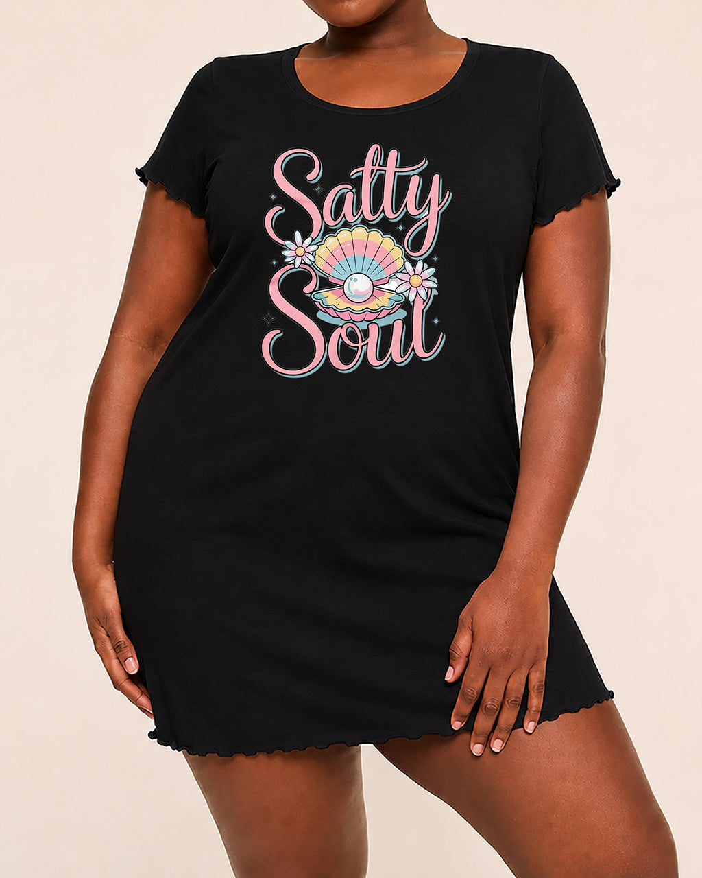 Salty Soul Pastel Shell Pearl Daisy Cartoon Print Nightgown (XS-5XL) OMFORT