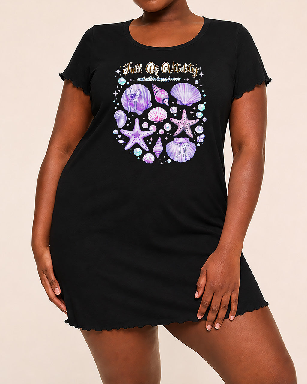 Purple Watercolor Seashell Starfish Bubbles Vitality Print Dress (XS-5XL) OMFORT