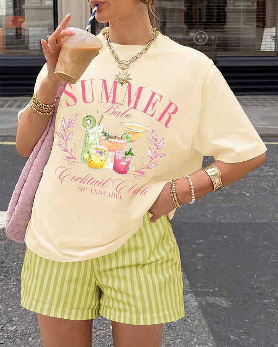 "Summer Babe Cocktail Club" T-Shirt & Shorts Set OMFORT