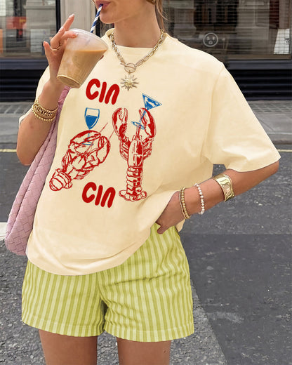 Cin Cin Lobster Graphic T-Shirt & Shorts Set OMFORT