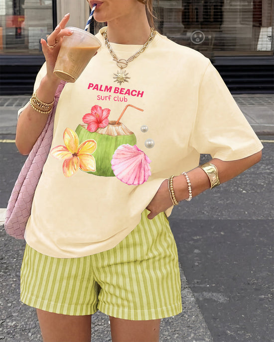 "Palm Beach Surf Club" Tropical Print T-Shirt & Shorts Set OMFORT