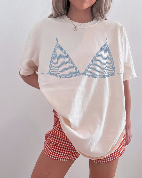 Blue Bikini Line Art Graphic T-Shirt OMFORT