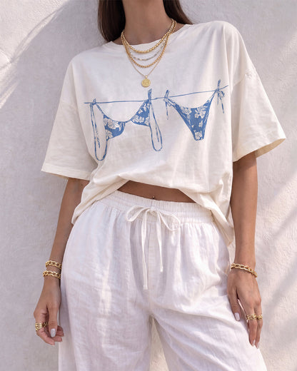 Blue Floral Bikini Laundry Line T-Shirt OMFORT
