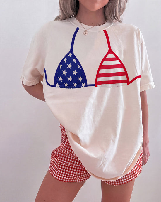 American Flag Bikini Graphic T-Shirt OMFORT