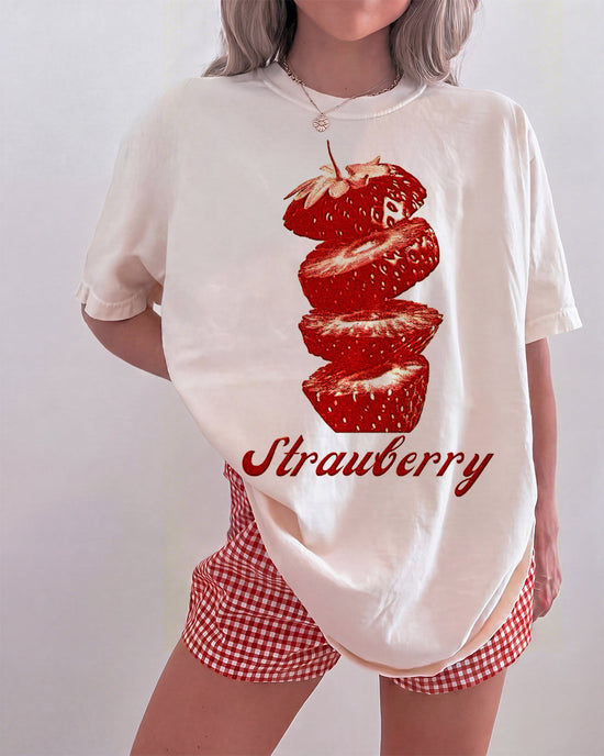 Vintage Stacked Strawberry "Strawberry" Graphic T-Shirt OMFORT