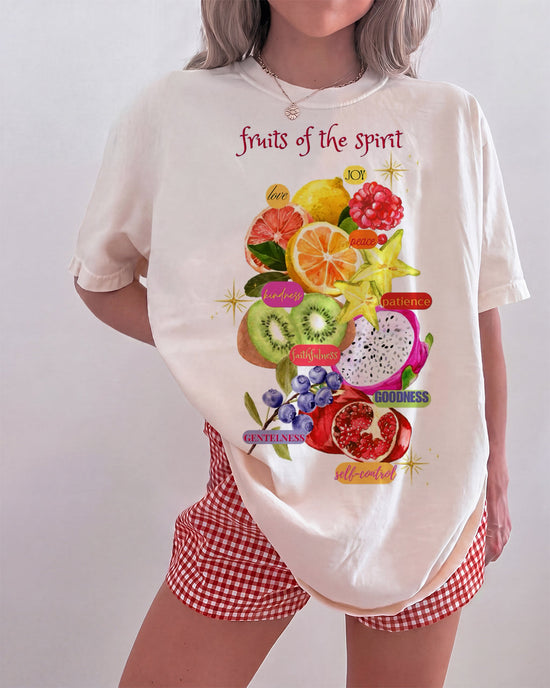 "Fruits of the Spirit" Watercolor Fruit Print T-Shirt OMFORT