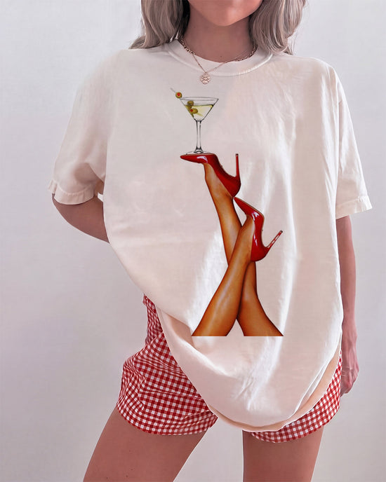 Martini & Red Heels Legs Art Graphic T-Shirt OMFORT
