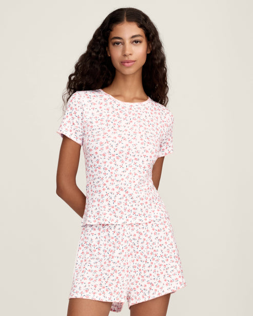 Pointelle T-Shirt in Pink Floral OMFORT