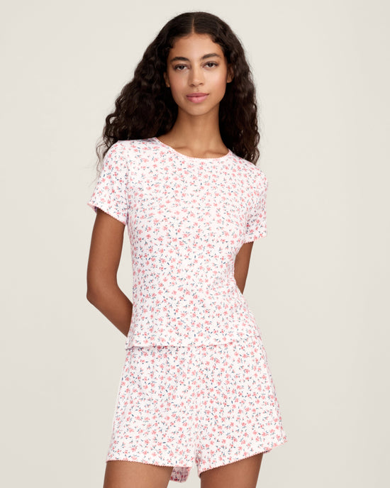 Pointelle T-Shirt in Pink Floral OMFORT