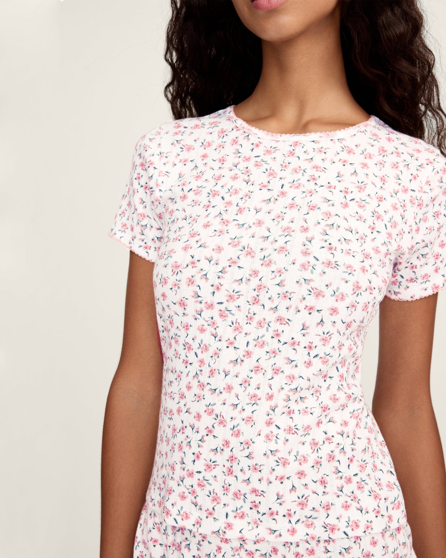Pointelle T-Shirt in Pink Floral OMFORT