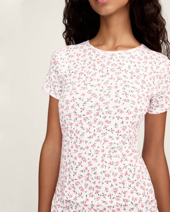 Pointelle T-Shirt in Pink Floral OMFORT