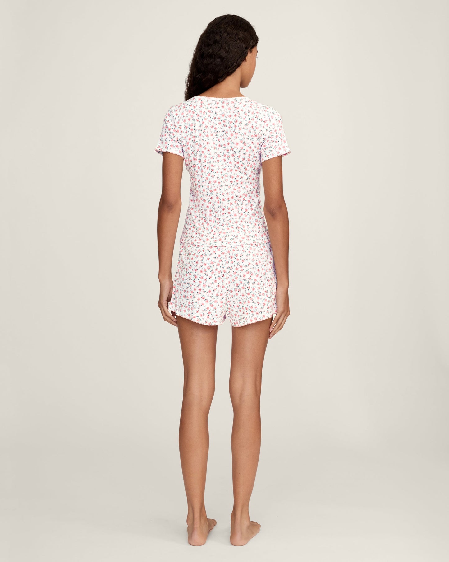 Pointelle T-Shirt in Pink Floral OMFORT