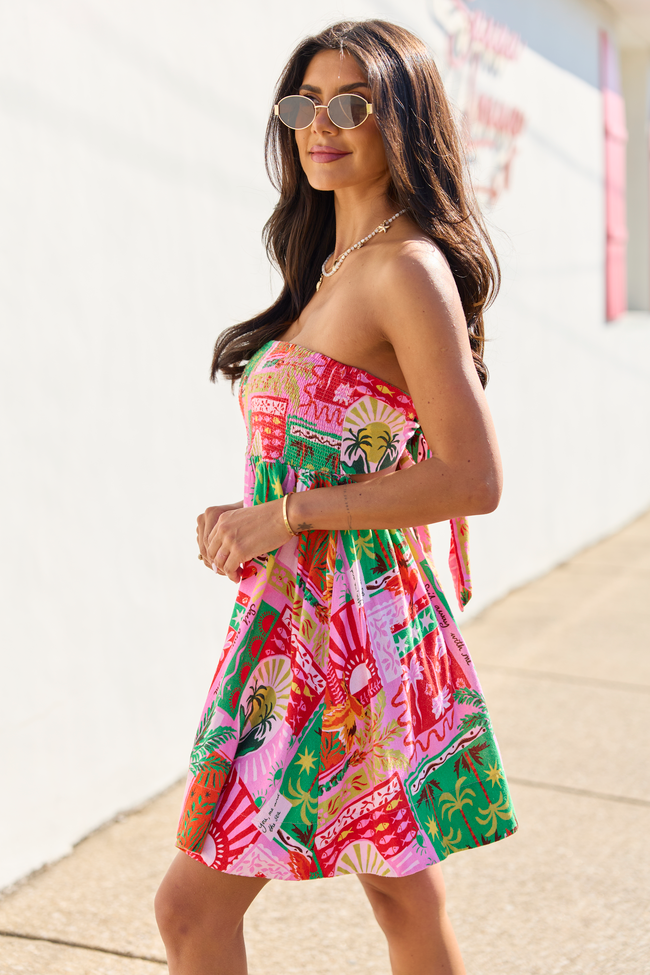 Calloway Multi Tropical Print Strapless Dress OMFORT