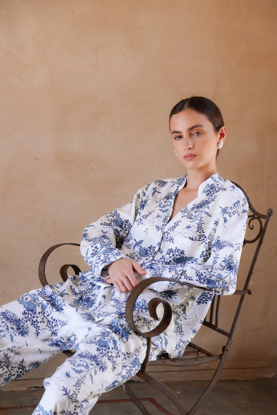 Maggie Pyjama Set - Long - Summer Toile - Aegean Blue OMFORT