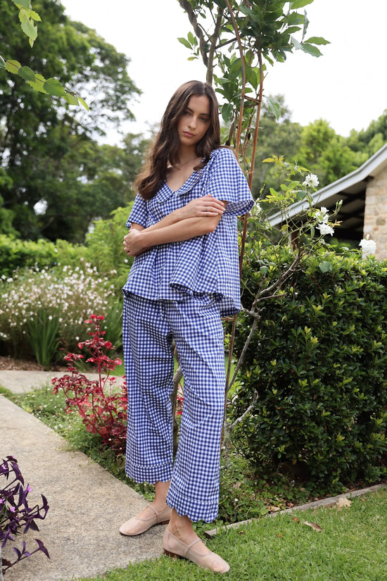 Penelope Sleep Set - Pants - Gingham - Navy OMFORT