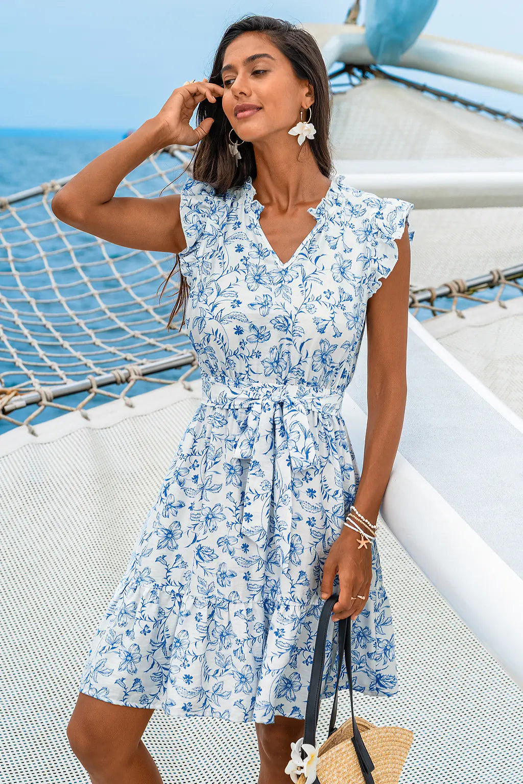 Porcelain Meadow Floral Mini Dress OMFORT