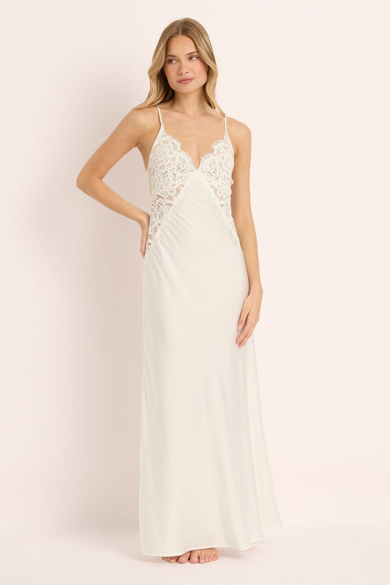 Peyton Long Lace Slip Dress  - White mysite