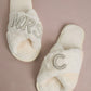 MRS & Initial Pearl Fuzzy Bridal Slippers OMFORT