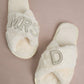 MRS & Initial Pearl Fuzzy Bridal Slippers OMFORT