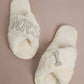 MRS & Initial Pearl Fuzzy Bridal Slippers OMFORT